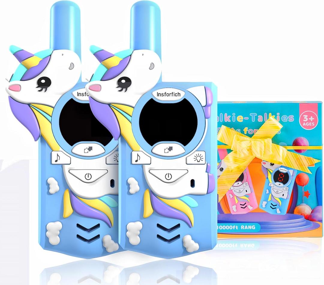 Unicorn Walkie Talkies for Kids,Toys Gifts for 3 4 5 6 7 8 9 Year Old Boys Girls,3 Channels 2 Way Radio Toy, 2 Miles Range for Outside, Camping, Hiking (Blue)