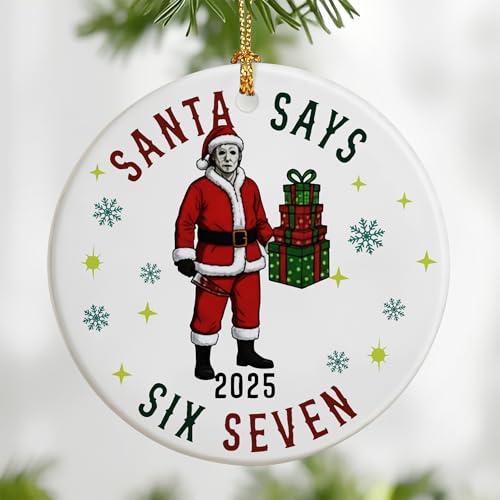 Six Seven Christmas Ornaments 2025 | Michael Myer Horror Ornament | Funny 67 Meme Ornament | 67 Gifts | Trending Ornaments | Christmas Decor | Gen Z Alpha Xmas Gift Pack of 2