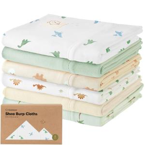 Organic Burp Cloths Baby Boy, Girl - 6-Pack Large 100% Cotton Burping Cloths for Babies, Spit Up Rags, Super Absorbent, Ultra Soft Newborn Rag, Gender Neutral, Machine Washable, Durable (Roarsome)