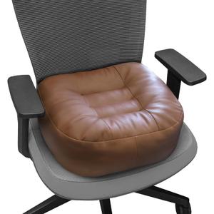 YOUFI Leather Seat Cushion Extra-Thick Booster for Office Chair to Rise Height - Full Filling for Support - with Breathable Cover, Handle and Buckle - Relieves Back Pain 18"x16"x6" (Brown)