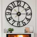 LEIKE Large Wall Clocks for Living Room,Silent,Non Ticking,Battery Operated Oversized Vintage Round Modern Metal Wall Clock for Bedroom,Farmhouse,Office Home Decor-24 Inch(Black-Arabic Number)
