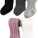 Looching 5 Pack Baby Toddler Girls Cute Cable Knit Cotton Tights Pantyhose Leggings Stocking Pants (2-4T, White,black,grey,dark Grey,purple)