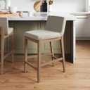 Nathan James Gracie Modern Counter Height Bar Stool with Back, Counter Stool Upholstered Chair with Natural Flax White Fabric and Brushed Wooden Legs, Natural Flax/Brown