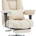 Efomao Big and Tall Office Chair with Footrest - Breathable Mesh Executive Chair, Heavy Duty Computer Desk Chair for Home Office, Ergonomic Lumbar Support & Reclining Mesh Gaming Chair, Beige