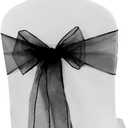 Black Organza Chair Sashes 50 Pack, Chair Bows for Party Wedding Conference Dcor, Universal Chiffon Chairs Knots Ties for Folding Chairs Decorations