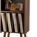 Wooden LP Record Player Stand, 3-Tier Turntable Stand Cabinet Holds up to 100 Albums, Record Storage Holder and Organizer Table, Mid-Century Modern Record Player Holder (Rich Walnut, 3-Tier)