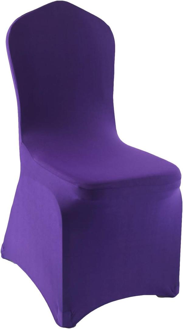 WELMATCH Dark Purple Spandex Chair Covers - 50 PCS Wedding Banquet Events Party Universal Dining Decoration Stretch Elastic Chair Covers Good (Dark Purple, 50)