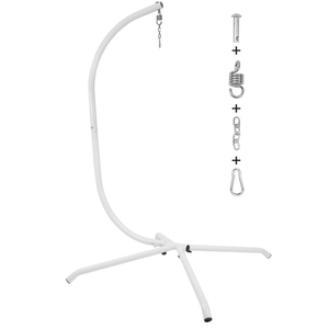 Elevon Hammock Chair Stand Only, Hanging Hammock Swing Stand for Outside with Buckle and Spring Hook, 400lb Capacity Heavy Duty Steel C-Stand with Stable Base for Egg Chair Outdoor Indoor (White)