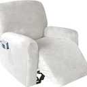 4 Pieces Stretch Velvet Recliner Chair Covers, Thick & Soft Recliner Slipcovers for Home Theater Lazy Chair with Side Pocket (Off White) One