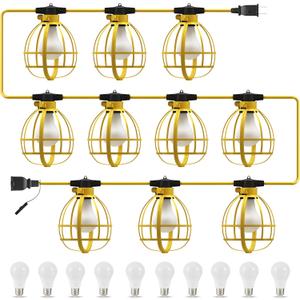 LEDIARY 100FT Construction String Lights, 10 Bulbs 100W 10500LM String Work Lights with 10 Medium Base Sockets, Linkable Jobsite Lights, Weatherproof Temporary Lighting Indoor&Outdoor