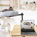 HengLiSam 18'' Cat Desk Bed, 360 Rotating & Height Adjustable Cat Hammock Bed, Cozy Soft Plush Pet Cushion for Office Desks and Game Tables