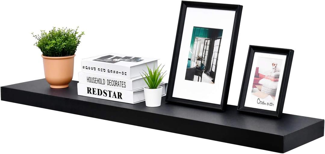 WELLAND 48 inch Black Mission Floating Shelves for Wall, Bathroom Wall Mount Shelves, Wood Modern Display Shelves, Book Shelves,for Bedroom,Living Room and Kitchen