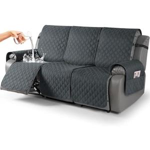 TAOCOCO 100% Waterproof Recliner Covers, Recliner Sofa Covers with Leg Straps, Reversible Recliner Couch Cover for Reclining Chair, Washable Couch Protector for Pets Kids(3 Seater, Dark Gray)