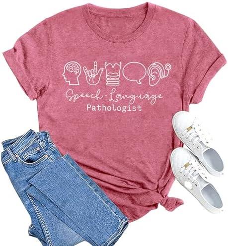 MAIHUN Speech Therapist Shirts for Women Speech Language Pathologist Tshirt SLP Tee Tops Pink, Large