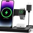 Wireless Charger iPhone Charging Station: 3 in 1 Charger Stand Multiple Devices for Apple - iPhone 16e 16 15 14 Pro Max 13 12 11 - Watch 10 9 8 7 6 5 4 3 2 SE and Ultra Series - Airpods 4 3 2 Pro (Black)