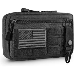 Tactical Molle Admin Pouch Utility Laser Cut EDC Tool Pouch Bag Horizontal Modular Pouches Include US Flag Patch and Keychain (Black)