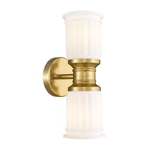 Gold Sconce Wall Lighting, HWH Indoor Bathroom Sconces with Frosted White Bell-Shaped Glass, Up and Down Vanity Lights Fixtures for Bathroom, Gold Finish, 5HZG106B-2W BG-ML