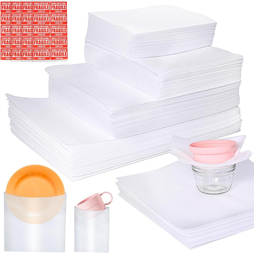 540Pcs Dish Packing Supplies for Moving, 270 Cushion Foam Wrap Pouches & Sheets 4 Sizes (16x12", 12x12", 12x7.8", 7.8x7.8") with 70 Fragile Stickers Plate Packing Sleeves for Fragile Shipping Storage