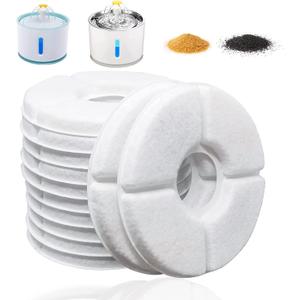 12 Pack Cat Water Fountain Filters, Cirfifth Triple Filtration System Pet Cat Fountain Filter Replacement for 84oz/2.5L Automatic Cat Fountain (12 Pack) (White)
