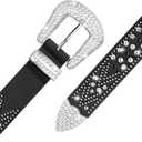 Women Rhinestone Belt, Bling y2k Western Cowgirl Men Cowboy Faux Leather Studded Belts for Jeans Pants (Black)