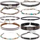 10 PCS Cowboy Hat Bands for Men Women, Leather Hatbands Belt for Cowboy/Western/Fedora/Cowgirl/Straw Hats