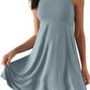 ODODOS Casual Flare Tank Dress for Women Summer Sleeveless Sundress Mini Skater Dress (Small, Blue Fusion)