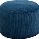 Round Stuffed Pouf Ottoman,Corduroy Foot Rest with Rebound Foam Filled, Furry and Fluffy Foot Stool Ottoman,26"*18" Floor Poufs for Living Room (Blue, 26" D x 26" W x 18" H)