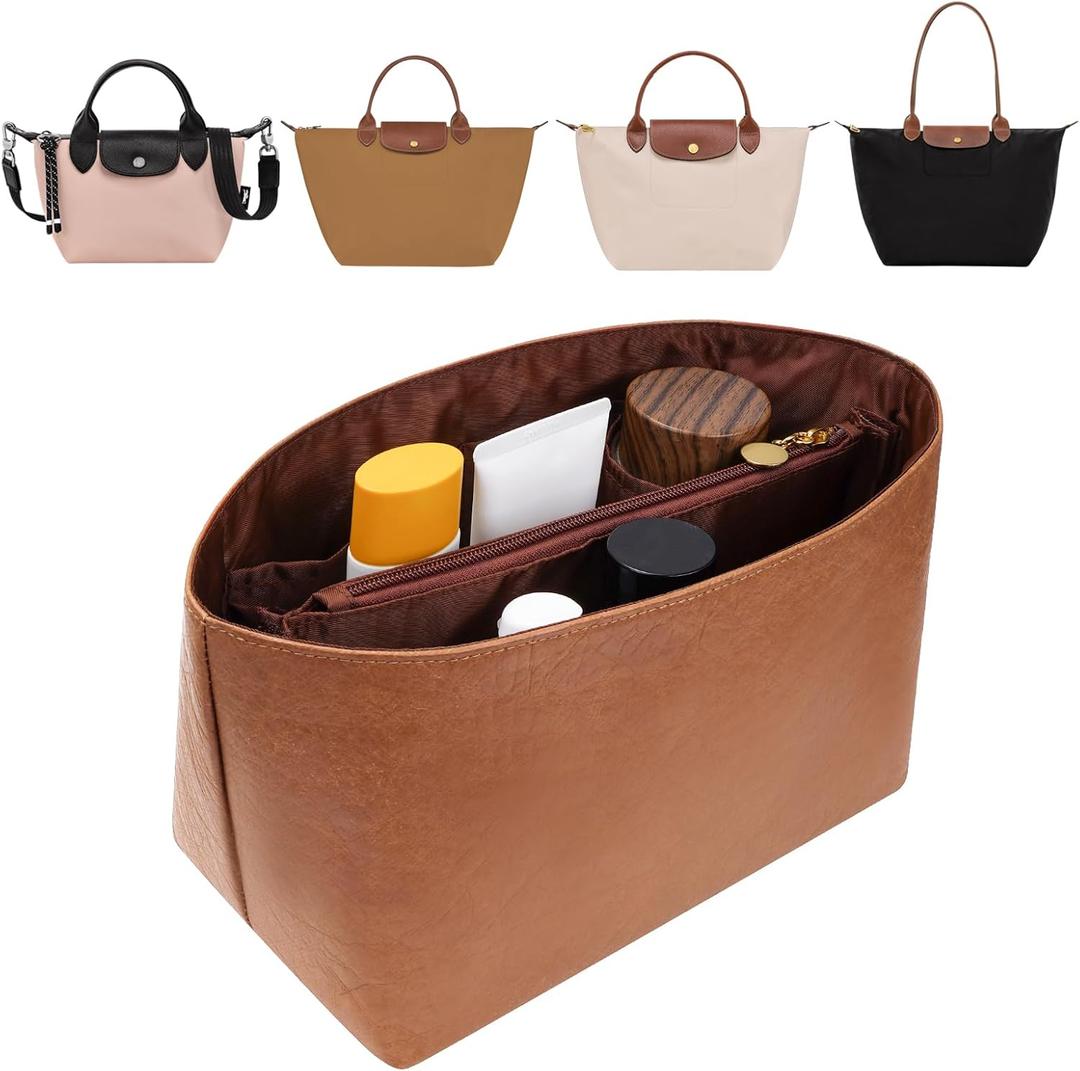Purse Organizer Insert For Le Pliage, Ultra-light Waterproof DupontPaper le pliage Bag Organizer (Brown, Medium)