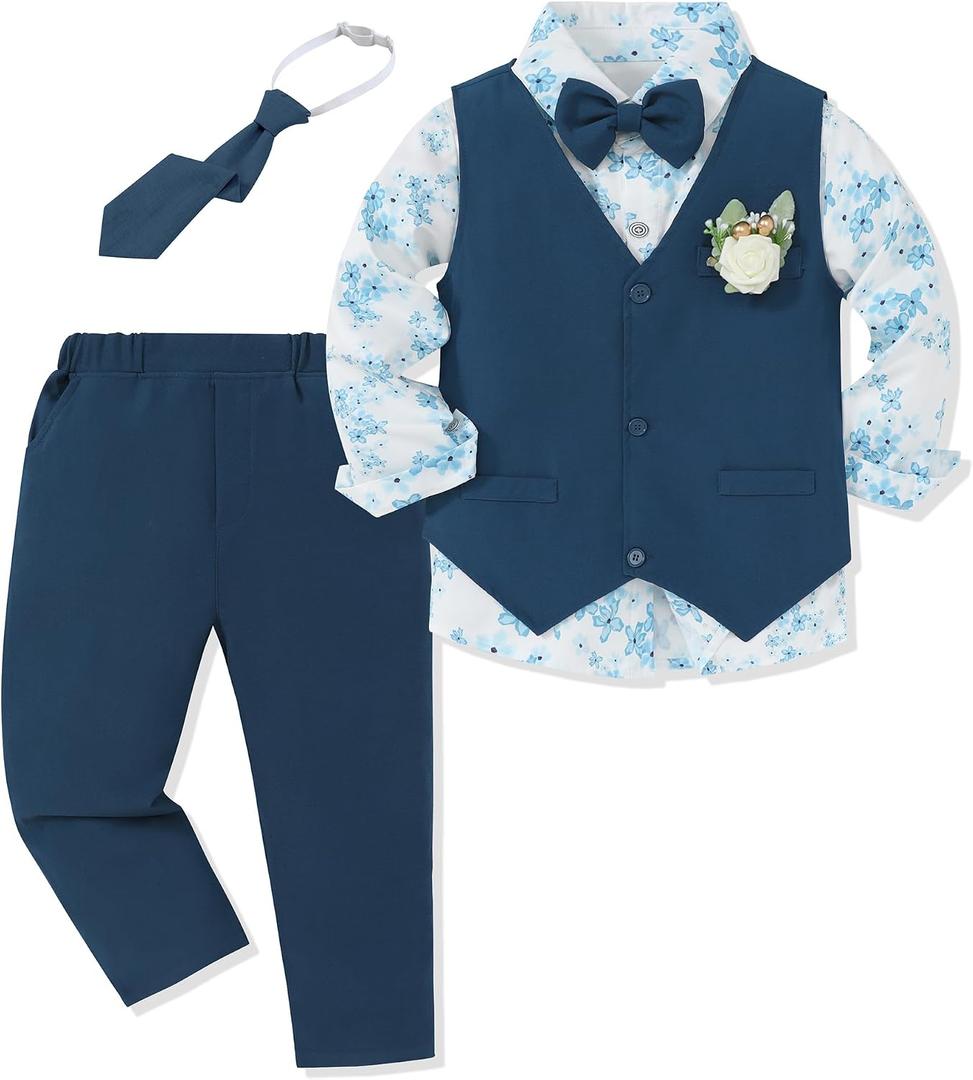 SANMIO Toddler Boys Suits Clothes Dress Boys Gentleman Wedding Suit Outfits 6-Piece Vest Pants Set for 2-12 Years