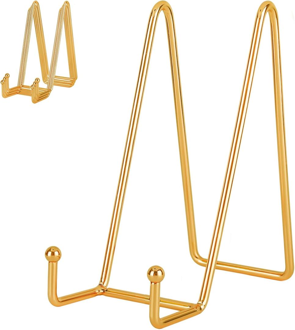IBosins Pack of 5 8 Inch Plate Holder Display Stands, Large Metal Gold Frame Stand for Picture, Book, Photo Easel, Creation, Collectibles
