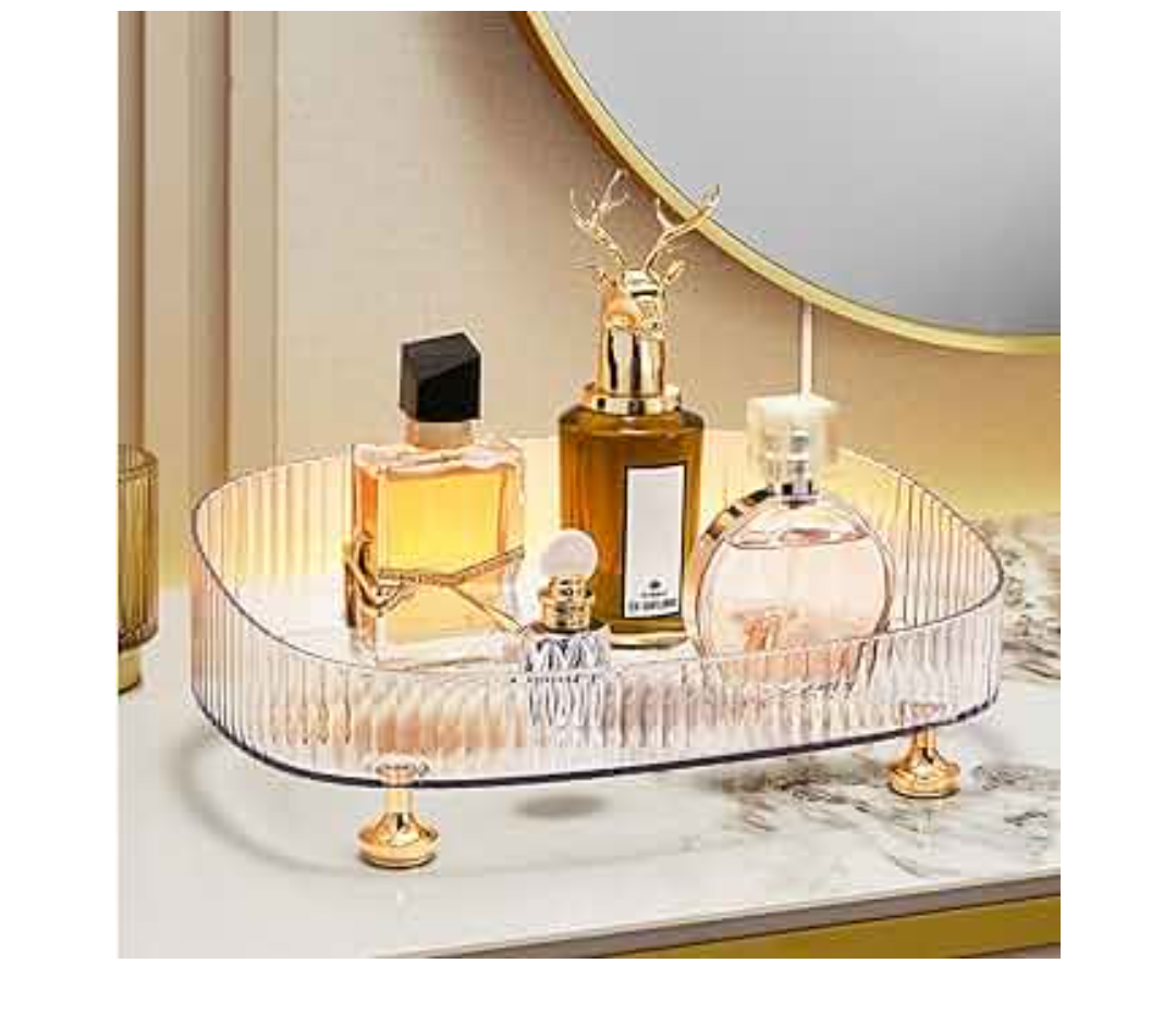 Makeup Perfume Organizer, Bathroom Vanity Tray, Decorative Dresser Tray, Countertop Organizer Tray for Cosmetics, Clear