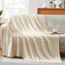 TREELY 100% Cotton Knitted Throw Blanket Couch Cover Blanket(50 x 60 Inches, Ivory White)