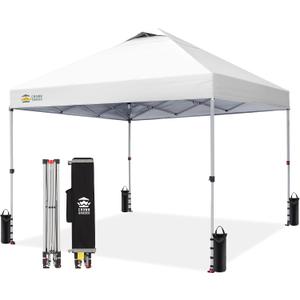 10x10 Pop Up Canopy Tent with One Push Setup, 3 Adjustable Heights, White