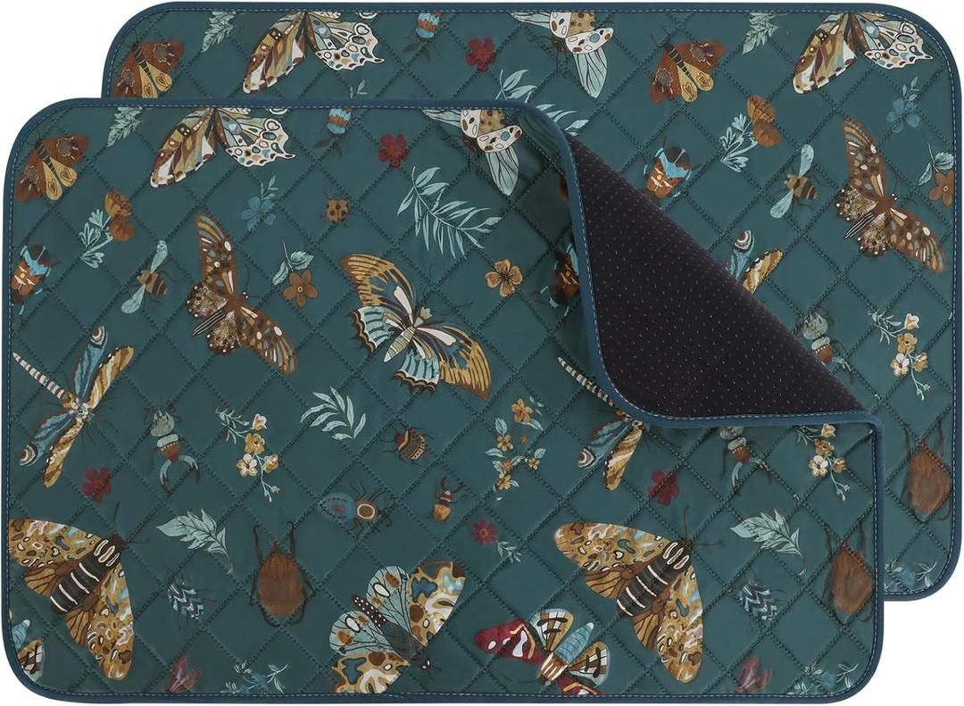 IEUUMLER Washable Pee Pads for Dogs, 2 Pack Insect Pattern Reusable Waterproof Puppy Potty Pads, Non-Slip Absorbent Pet Training Pads for Playpen Crate Bed EU014 (Dark Green)