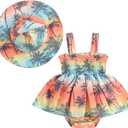 Mubineo Baby Girl Summer Clothes Floral Romper Dress Infant Sleeveless Rompers Skirt One Piece Boho Sun Dress Outfits (6-12 Months, Blue Orange Beach)