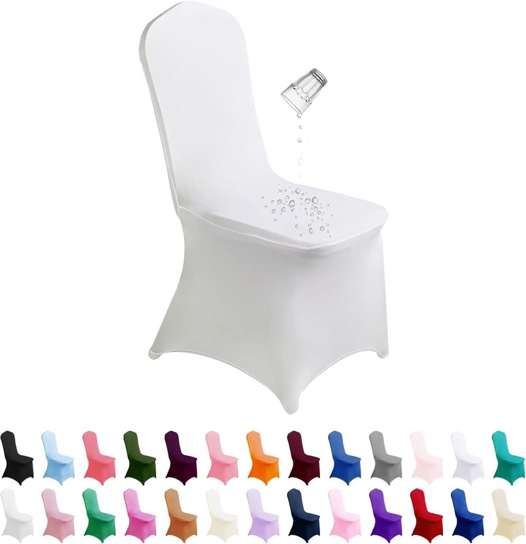 SUPERO Waterproof Spandex Chair Cover 12PCS, Stretch Dining Chair Covers, Polyester Outdoor Chair Covers, Protector Stretch Chair Cover for Party Universal, Banquet, Wedding Event, Hotel(White)