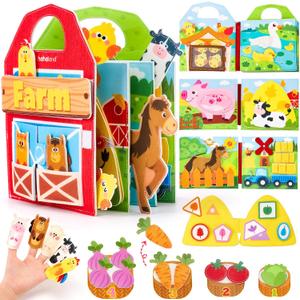 hahaland Busy Book for Toddlers 1-3 - Farm Animals Quiet Busy Board for 1 Year Old, Montessori Toys for 1 Year Old Boy Girl Gifts, Educational First Activity Books Felt Board Toddler Travel Toys