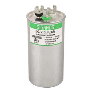 60/7.5 uF 60+7.5 MFD 370V or 440V CBB65 Dual Run Start Round Capacitor 60 7.5 uF MFD 370 440 Volt VAC for Condenser Straight Cool or Heat Pump Air Conditioner