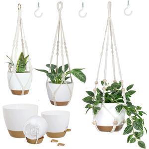 Hanging Planters with Macrame Plant Hangers for Indoor Outdoor Plants 3 Set Self Watering Pots Hanging Baskets Flower Pot Holders 3 Different Size