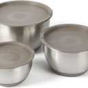 Martha Stewart Rhinewell Mirror Polish 6 Piece Stainless Steel Mixing Bowls with Lid and Non-Slip Base - Grey