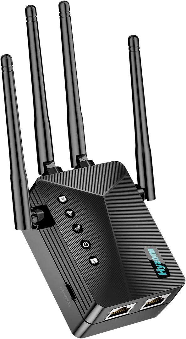 WiFi Extender Signal Booster for Whole Home & Backyard - 10K Sq.Ft Coverage w/4 Antennas | 90% Faster Internet Booster w/Ethernet Port, Easy Setup Wireless Repeater Works with Any Router
