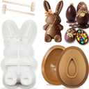 3Pcs Large Bunny Mold Easter Egg Silicone Mold for Chocolate, 3D Rabbit Bunny Easter Egg Shape Silicone Mold Easter Bunny Cake Pan Mold Bunny Breakable Chocolate Gummy Mold with 2 Wood Hammers