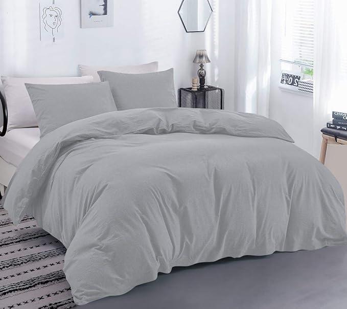 Online Bedding Linen 5PCs Duvet Cover Set 800 Thread Count Egyptian Cotton, Duvet Cover with Zipper Closure & Corner Ties - Super King Size (116" x 98") Inch, Silver Solid
