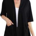 ADANIKI Women 2026 Summer Lightweight Cardigan, Short Sleeve Open Front Casual Trendy Womens Kimono Cover Up with Pocket (XX-Large, Black)