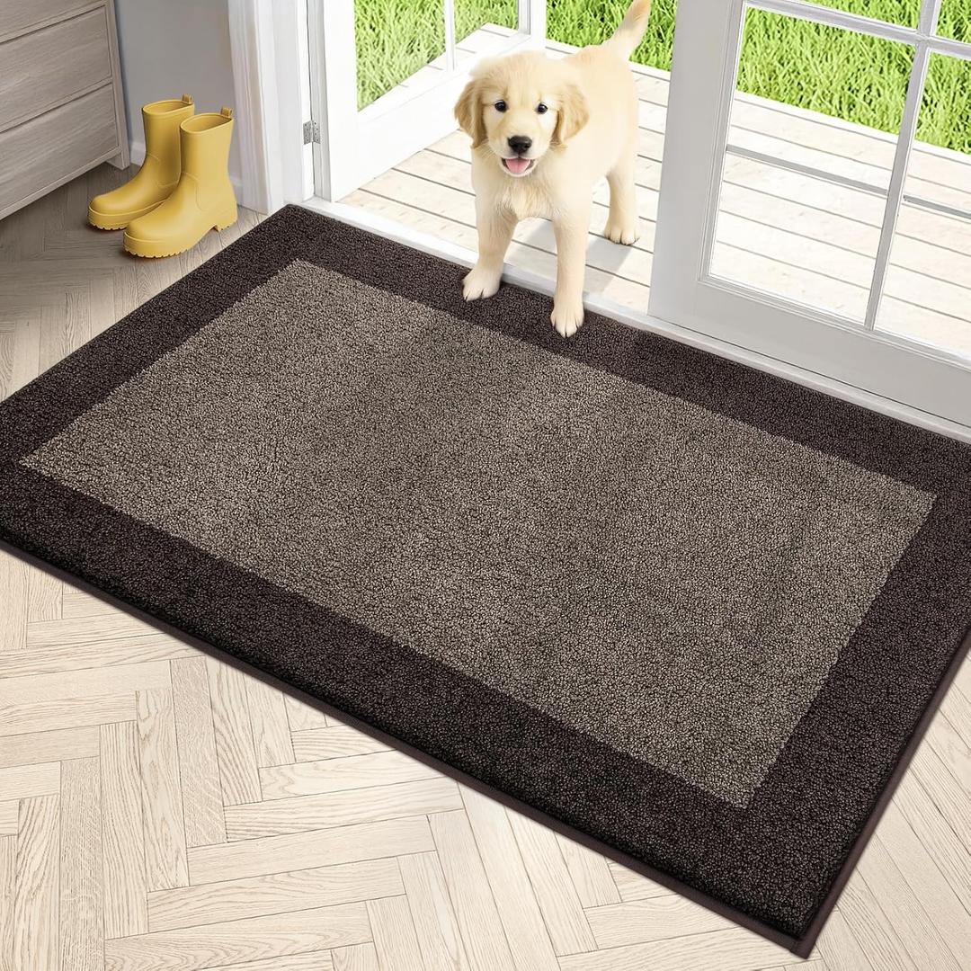 PURRUGS Dirt Trapping Door Mat 34" x 60", Non-Slip/Skid Machine Washable Entryway Rug, Shoes Scraper, Throw Rug, Super Absorbent Area Rug for Muddy Wet Shoes and Paws, Grayish Brown & Coffee