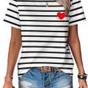 Floerns Women's Short Sleeve T Shirts Striped Print Round Neck Summer Tee Shirts, Size: S