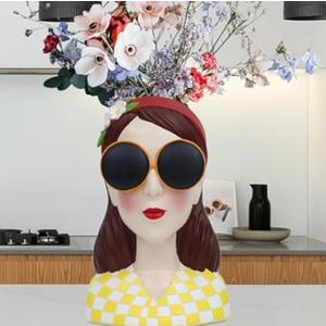 Artistic Girl Resin Flower Vase for Home Decor Vibrant Tulip/Rose Vase,Hand-Painted Multi-Use Tabletop Decor for Fresh/Dry Flowers and Plants, Living Room & Bedroom (6.7x5.9x9.1 Inches)