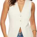 Fallorchid Womens Business Button Sleeveless V Neck Vest Fully Lined Suit Jacket Waistcoat (Large, White)