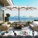 AreShark 13 FT Patio Umbrella with Solar Lights, Double-Sided Outdoor Table Umbrellas with Crank, Large Rectangular Market Umbrella for Porch, Lawn, Pool, Backyard, Cream-White