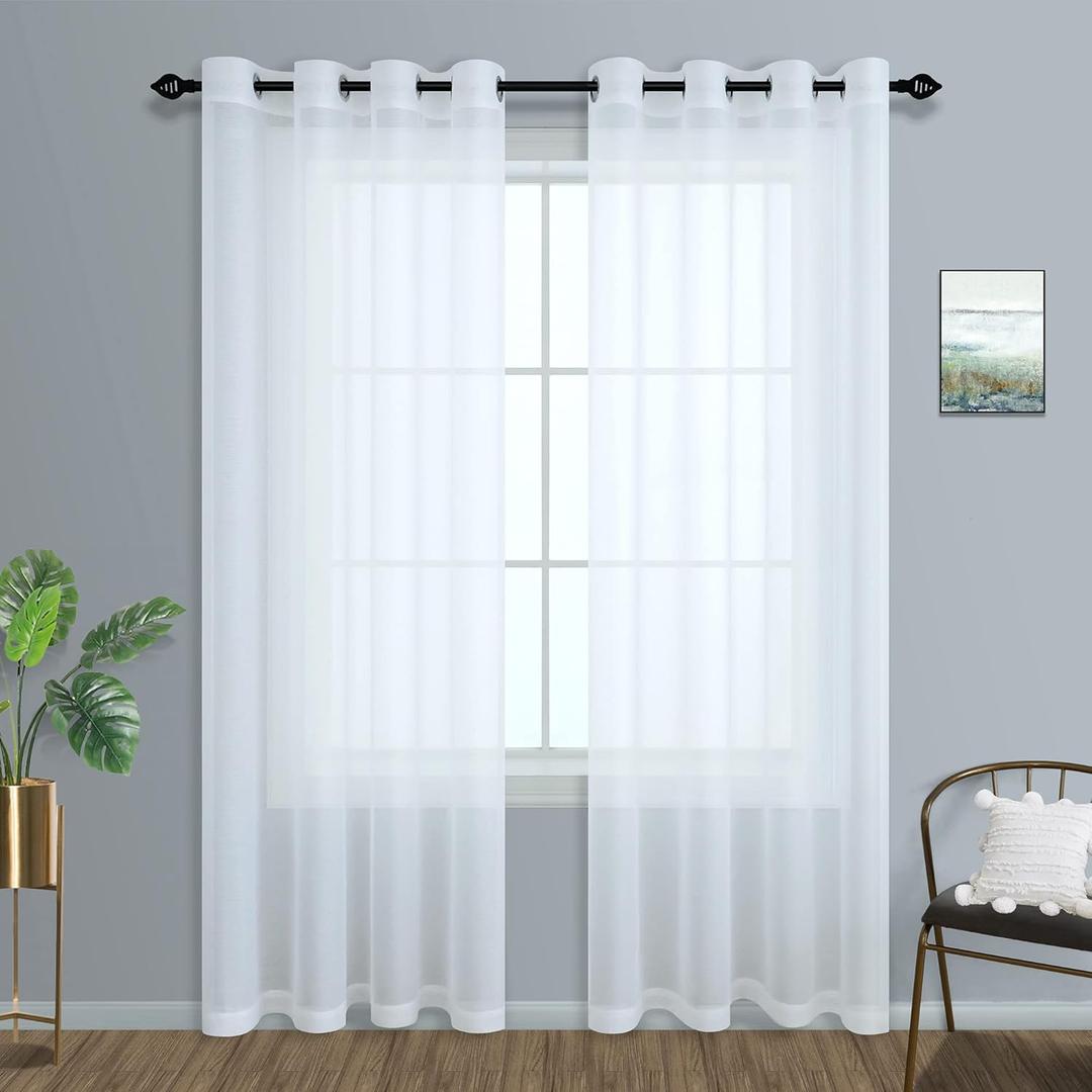 Mrs.Naturall White Sheer Curtains 84 Inches Long for Living Room Set of 2 Panels Grommet Window Sheer Curtains for Bedroom 52x84 Inch Length (52"W x 84"L (Pack of 2))